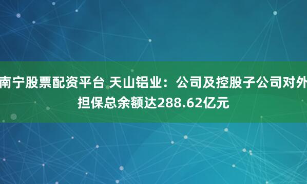 南宁股票配资平台 天山铝业：公司及控股子公司对外担保总余额达288.62亿元